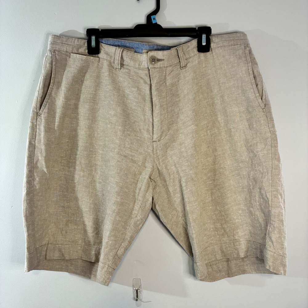 Bruno New York Classic Fit Linen Blend Washable Khaki Shorts 38‎ X 10"